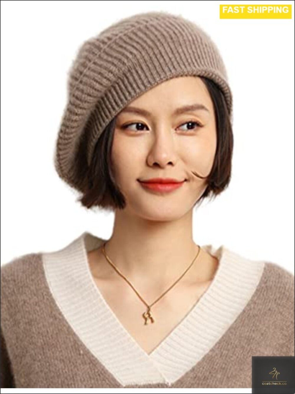 Cashmere Merino Wool Beret Hat Winter Knitted Oversized Beanie